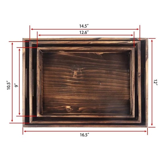 Other - Set of 3 Rustic Wooden Serving Trays Distressed Farmhouse Kitchen Decor
